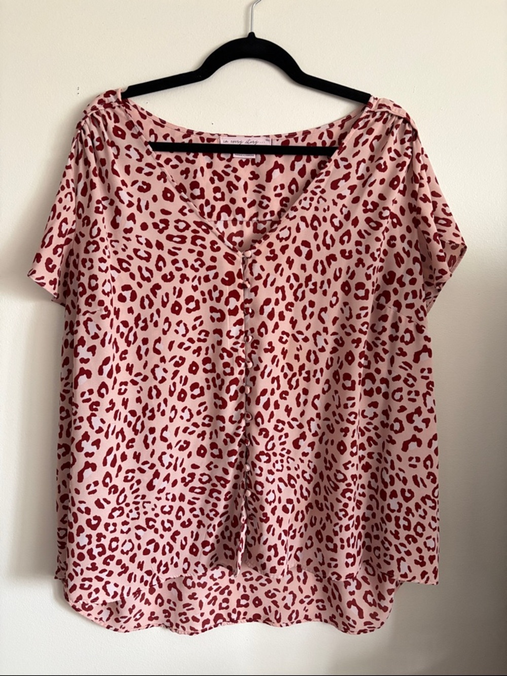 Women’s Pink Leopard Print V-Neck Top